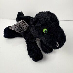 Aurora Plush Baby Black Dragon 9”  Grey Wings Green Eyes Stuffed Animal